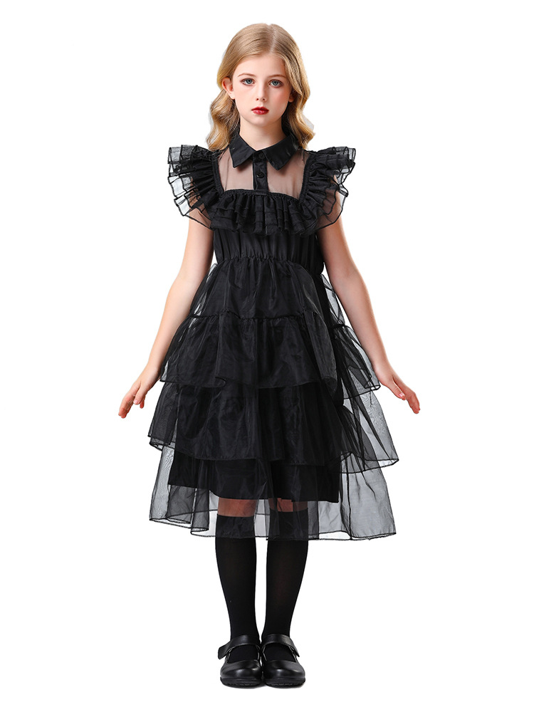 Women Wednesday Black Dress Dance Costume Dress Halloween Cosplay Gothic Outfit